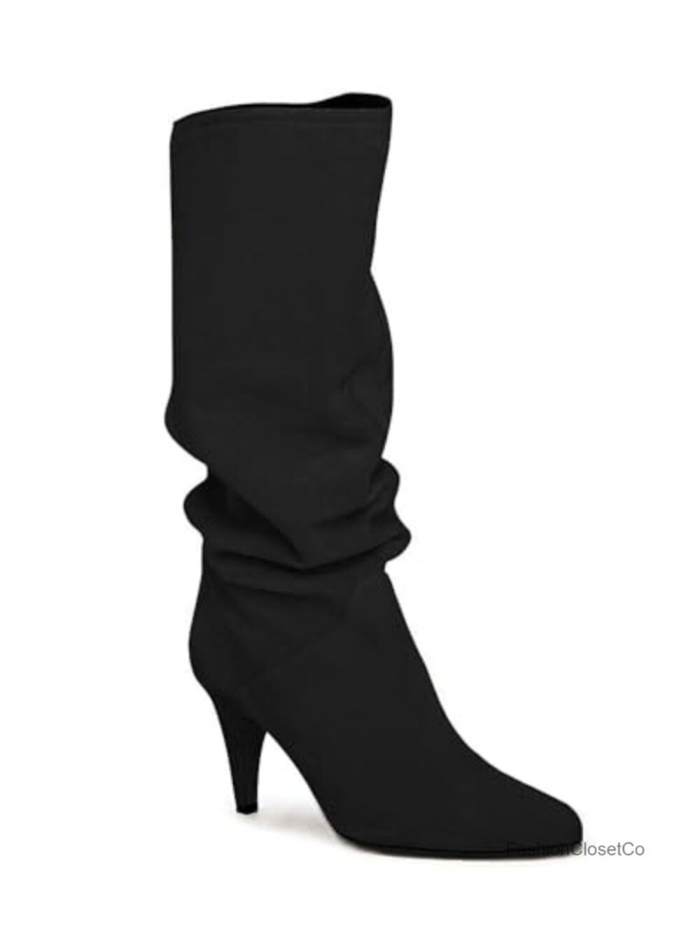 Women's Slouchy Knee High Boots Wide Calf Kitten Heel Faux Suede Winter Shoes